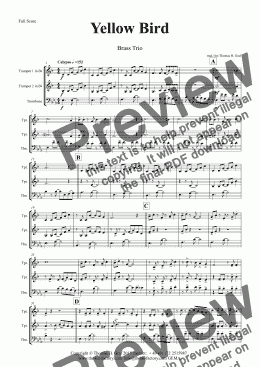 page one of Yellow Bird - Haitian Folk Song - Calypso - Brass Trio
