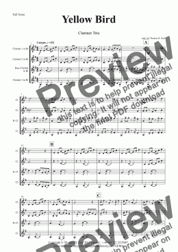 page one of Yellow Bird - Haitian Folk Song - Calypso - Clarinet Trio