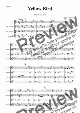 page one of Yellow Bird - Haitian Folk Song - Calypso - Saxophone Trio