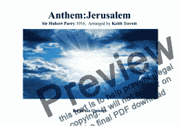 page one of English National Anthem Jerusalem ''And Did Those Feet in Ancient Times'' for Brass Quintet