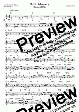 page one of Bizet - Habanera Opera Carmen - ハバネラ カルメン - Кармен (опера) - 카르멘 - 卡门 - PDF - lead sheet Melody + chords