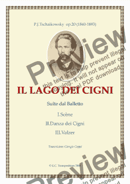 page one of Lago dei Cigni - Swan Lake -Suite  (1-Scene  2-Danza dei Cigni  3-Valzer) P.J. Ciakovsky