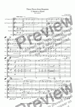 page one of Fauré: Three Pieces from Requiem Op.48: I. Introit et Kyrie IV. Pie Jesu VI.Libera Me - brass quintet