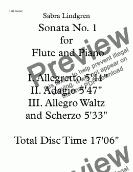 page one of Sonata No. 1 for Flute and Piano I. Allegretto
