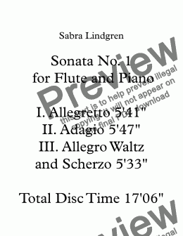 page one of Sonata No. 1 for Flute and Piano II. Adagio