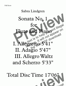 page one of Sonata No. I for Flute and Piano III. Allegro Waltz and Scherzo
