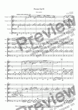 page one of Fauré: Pavane Op.50 - brass quintet