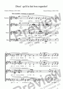 page one of Dieu!  qu’il la fait bon regarder (Claude Debussy / Charles d'Orléans)