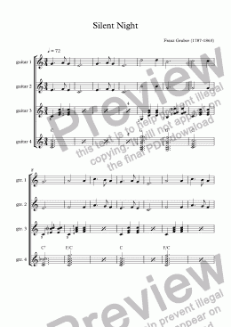 page one of Silent Night (guitar quartet)