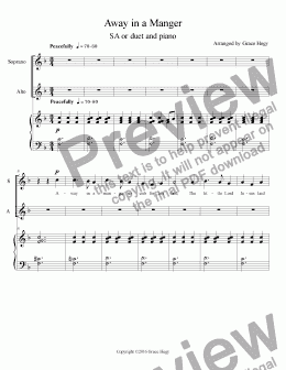 page one of Away in a Manger (SA carol medley)