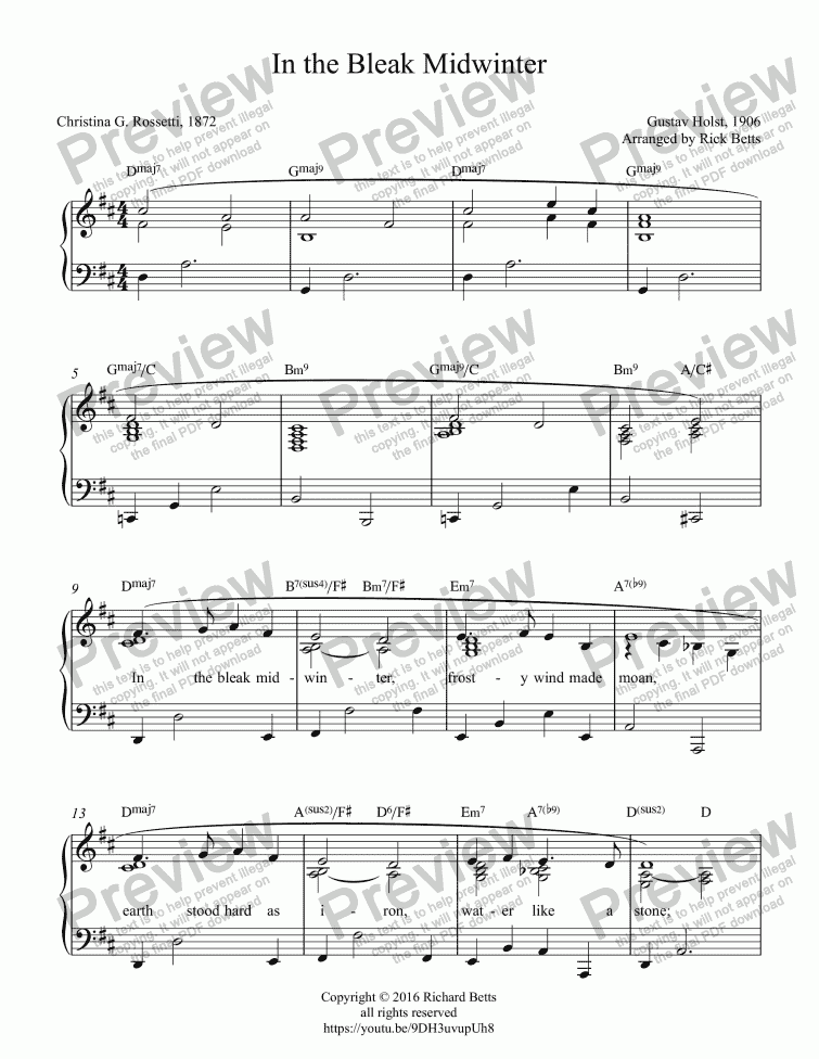page one of In the Bleak Midwinter - Christmas Carol / Hymn Piano Solo
