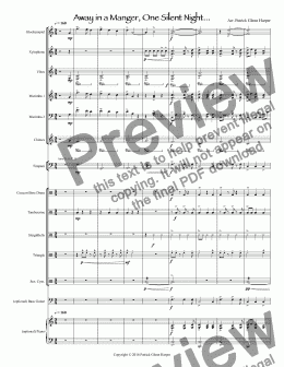 page one of Away in a Manger, One Silent Night - for Percussion Ensemble