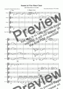 page one of ROSSINI, Gioacchino: Sonata in F for Flute Choir, after String Sonata 5 in E flat (3fl, afl, bassfl)