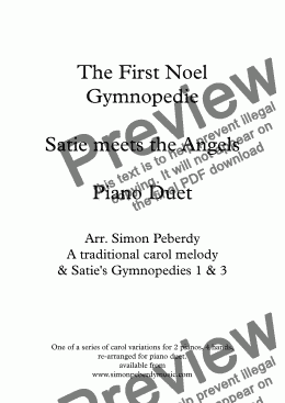 page one of The First Noel Gymnopedie Satie meets the Angels, Christmas Carol variations for piano duet