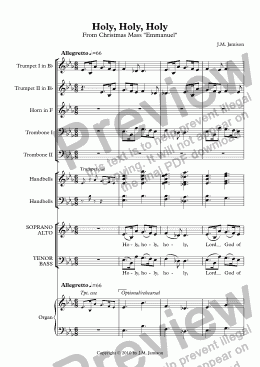 page one of Holy, Holy, Holy (Christmas Mass) (full score with handbells)