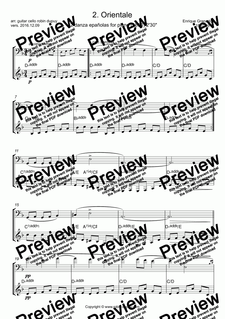 page one of Granados - Orientale - in D minor - PDF - Duo duet 二重唱 violin cello