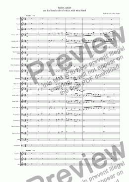 page one of Spider, spider arr. for female trio of voices with wind band