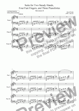 page one of Suite for Two Steady Hands, Four Fast Fingers, and Three Pianofortes - Movement II