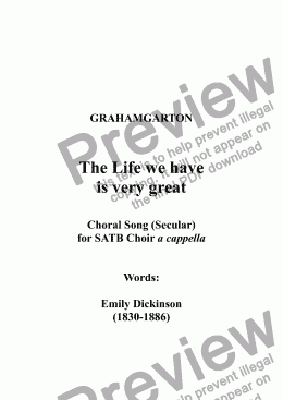 page one of CHORAL SONG (SECULAR) 'The Life we have is very great' Words: Emily Dickinson (1830-1886)