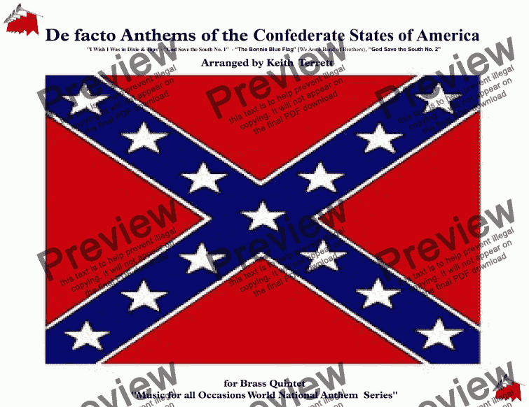 page one of De facto Anthems of the Confederate States of America for Brass Quintet & Percussion
