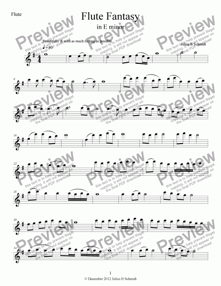 page one of Flute Fantasy No. 2 in E minor