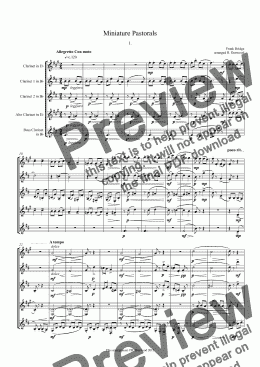 page one of Bridge - 6 Miniature Pastorals for clarinet quintet (Eb,2Bb,Alto,Bass.)