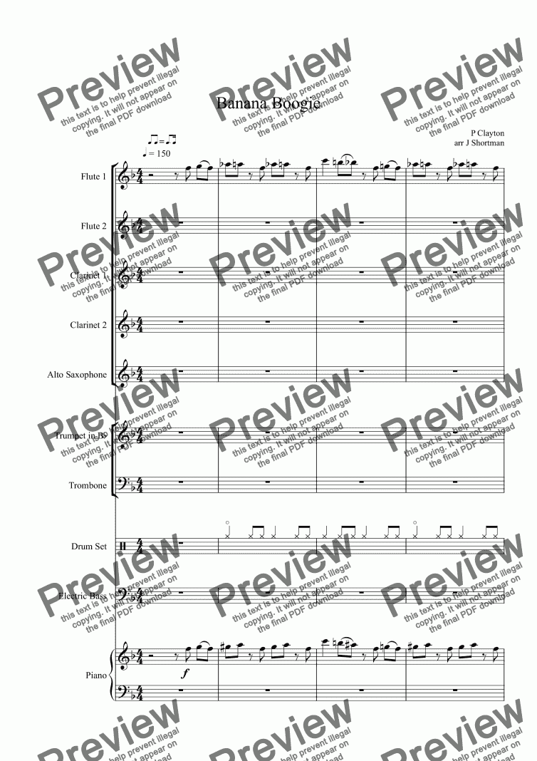 page one of Banana Boogie - arrangement for training Wind Band