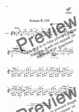 page one of Sonata R.104 for solo guitar