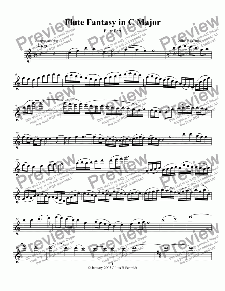 page one of Flute Fantasy No. 1 in C Major