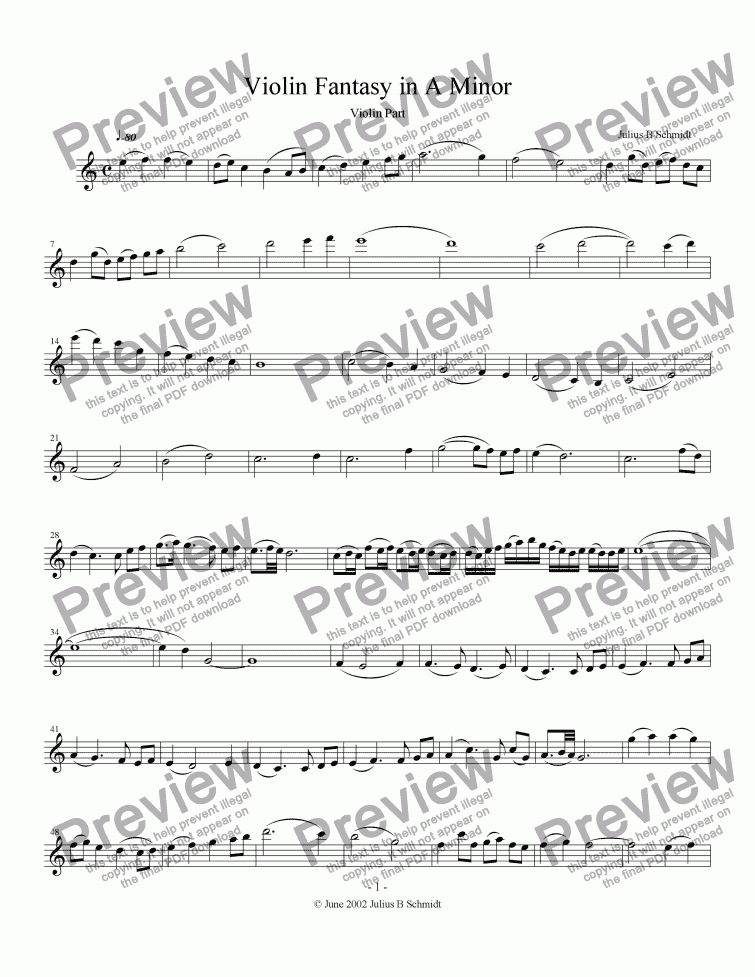 page one of Violin Fantasy No. 1 in A Minor