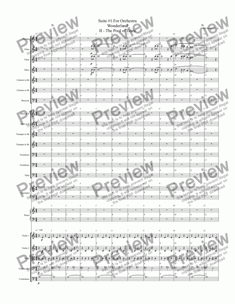 page one of Suite #1 For Orchestra Wonderland II - The Pool of Tears