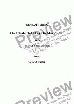 page one of CAROL - 'The Christ-Child Lay On Mary's Lap' for Soprano or Tenor Voice and Piano. Words: G. K. Chesterton    