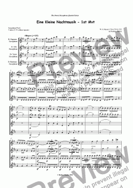 page one of 1st Mvt Eine Kleine Nachtmusik arr for Sax Quartet
