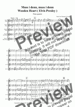 page one of Muss i denn, muss i denn, zum Städele hinaus - Wooden Heart (Elvis Presley) - Flute Quartet