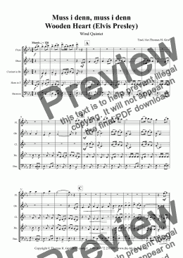 page one of Muss i denn, muss i denn, zum Städele hinaus - Wooden Heart (Elvis Presley) - Wind Quintet