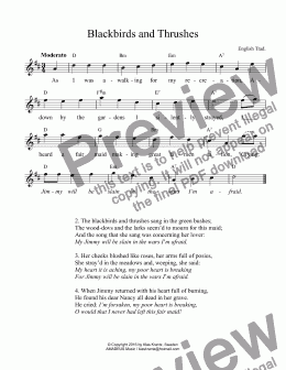 page one of Blackbird and Thrushes (leadsheet)