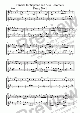 page one of Fancies for Soprano and Alto Recorders