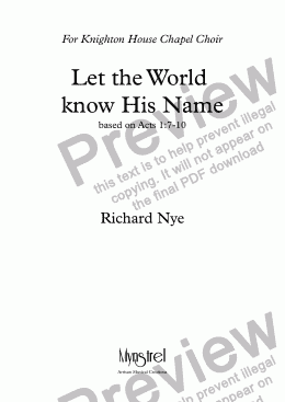 page one of Let the World Know His Name