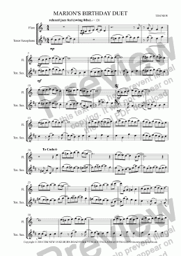 page one of MARION’S BIRTHDAY DUET for flute and tenor sax