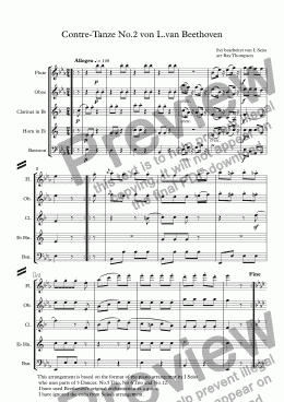page one of Beethoven: Contre-Tanze (Country Dance) No.2 von L.van Beethoven - wind quintet