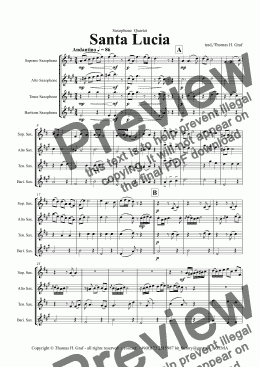 page one of Santa Lucia - Italian Folk Song - Here in the twighlight - Saxophone Quartet 
