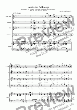 page one of Australian Folksongs Piano, SAB and Solo Tenor