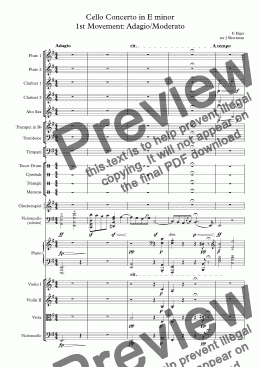 page one of ELGAR Cello Concerto in E minor 1st Movement: Adagio/Moderato (arr for training orchestra)