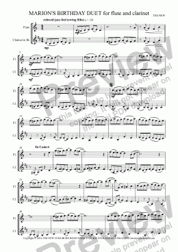 page one of MARION’S BIRTHDAY DUET for flute and clarinet