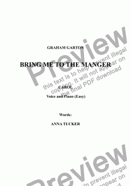 page one of CAROL - Bring Me To The Manger -  for Voice and Piano. (Easy) Words: Anna Tucker