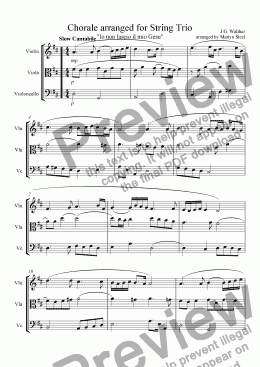 page one of Chorale for String trio