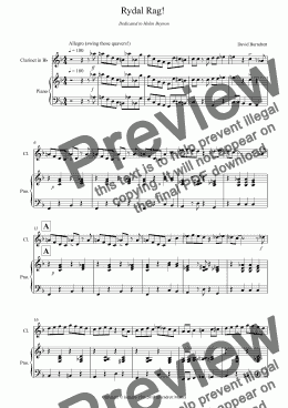 page one of Rydal Rag! for Clarinet and Piano