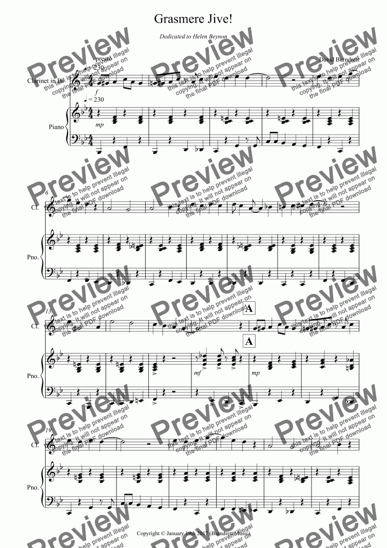 page one of Grasmere Jive! for Clarinet and piano