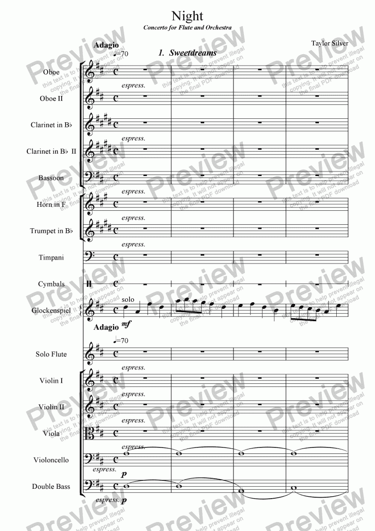 page one of Night: Concerto for Flute and Orchestra
