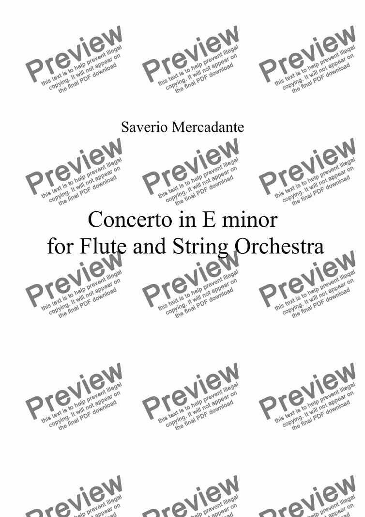 page one of Mercadante Concerto in E minor for Flute and string orchestra Op. 57